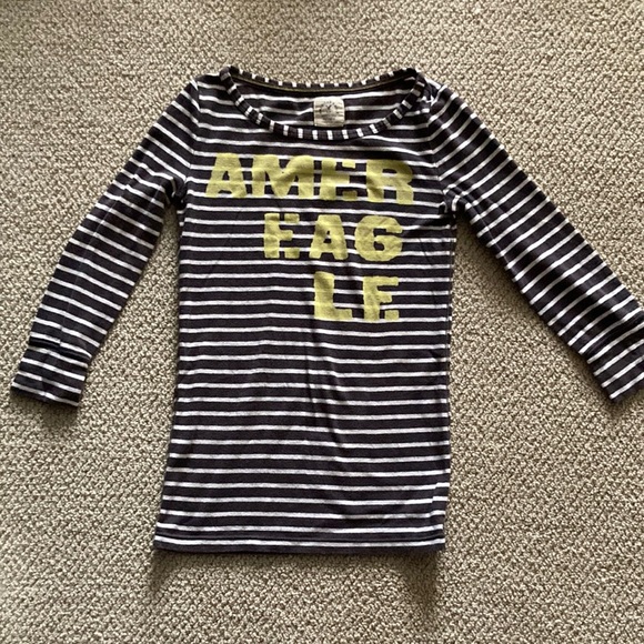 American Eagle Striped Graphic T-Shirt 3/4 Sleeve Y2K Style Size Small EUC - Picture 1 of 5
